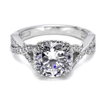 Diamond ring with intricate design on a white background