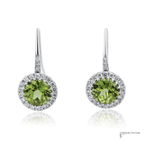 14KT White Gold Peridot Diamond Halo Drop Earrings