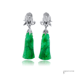 14K White Gold Carved Green Jade Drop Earrings