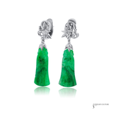 14K White Gold Carved Green Jade Drop Earrings
