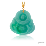 14K Yellow Gold Jade Buddha Pendant | Natural Green Jade Buddha Necklace