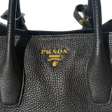 Prada Vitello Daino Black Pebbled Leather Tote & Shoulder Bag Pre-Owned