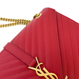 Saint Laurent Classic Monogram Envelope Satchel Matelasse Chevron Leather Large Handbag Pre-Owned