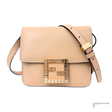 FENDI Swarovski Crystal FAB SHOULDER Beige Neutral Flat baguette leather crossbody bag Pre-Owned
