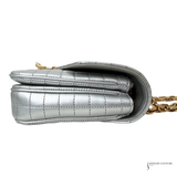 Celine Silver Quilted C Bag – Pre-Owned Calfskin Leather Shoulder Bag with Gold Chain | Authentic Designer Handbag | Luxury Celine Crossbody Purse