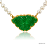 14KT Yellow Gold Carved Jade Butterfly Necklace with Cultured Pearls
