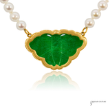 14KT Yellow Gold Carved Jade Butterfly Necklace with Cultured Pearls