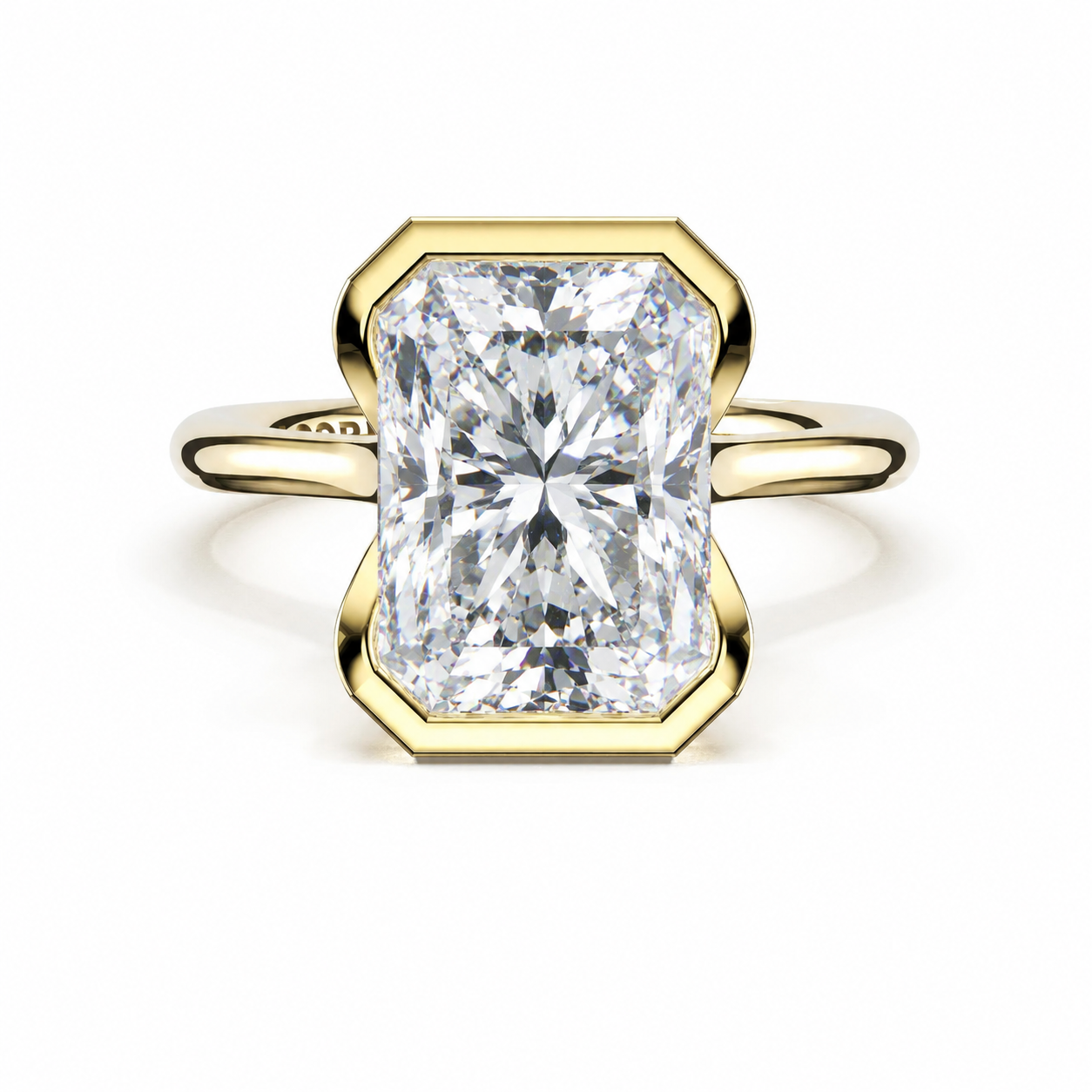 Tacori 435EC Founder's north-south radiant cut semi-bezel engagement ring in 14K yellow gold, front view
