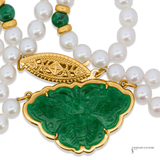 14KT Yellow Gold Carved Jade Butterfly Necklace with Cultured Pearls