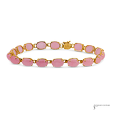 14K Yellow Gold Pink Jade Link Bracelet | Oval Pink Jade Station Bracelet