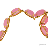 14K Yellow Gold Pink Jade Link Bracelet | Oval Pink Jade Station Bracelet