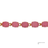 14K Yellow Gold Pink Jade Link Bracelet | Oval Pink Jade Station Bracelet