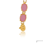 14K Yellow Gold Pink Jade Link Bracelet | Oval Pink Jade Station Bracelet
