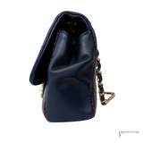 Chanel Black Lambskin Medium Red Stitching Single Flap Double Chain Bag Pre-Owned