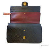 Chanel Vintage Classic Double Flap Bag Black Quilted Lambskin Bijoux Chain Burgundy Interior Pre-Owned