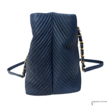 Chanel Grand Navy Blue shopping leather & chain shoulder tote GST - Chevron Pre-Loved