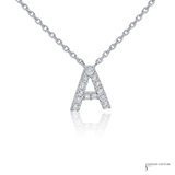 14K White Gold Diamond Initial “A” Necklace | Personalized Letter Pendant, 17.5” Chain