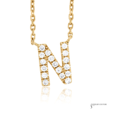 14K Yellow Gold Diamond Letter N Necklace – Initial Pendant, Adjustable 18” Chain, Personalized Fine Jewelry Gift