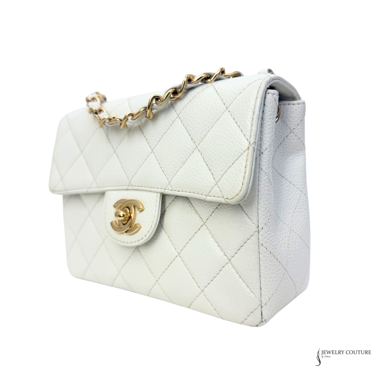 CHANEL Caviar Quilted Mini Square Flap White 2004 Pre Owned
