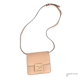 FENDI Swarovski Crystal FAB SHOULDER Beige Neutral Flat baguette leather crossbody bag Pre-Owned