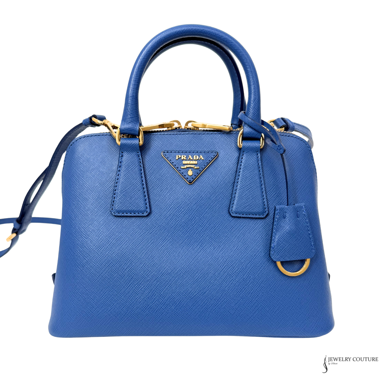 Prada Promenade Saffiano Leather 2-Way Shoulder Bag Blue Pre-Owned