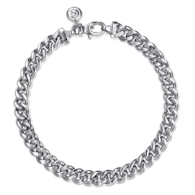 Silver chain bracelet on a white background