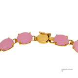 14K Yellow Gold Pink Jade Link Bracelet | Oval Pink Jade Station Bracelet