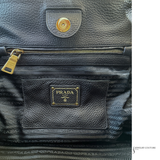 Prada Vitello Daino Black Pebbled Leather Tote & Shoulder Bag Pre-Owned