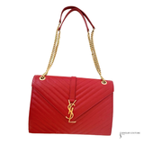 Saint Laurent Classic Monogram Envelope Satchel Matelasse Chevron Leather Large Handbag Pre-Owned