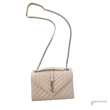 Saint Laurent Pre-Owned Envelope Medium In Quilted Grain De Poudre Embossed Leather Flap Bag Nude Pink
