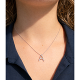 14K White Gold Diamond Letter “A” Necklace – Initial Pendant with 18” Chain