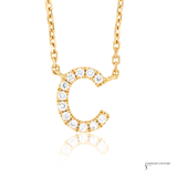 Initial “C” Pendant Necklace 14K Yellow Gold Diamond 17.4” Chain