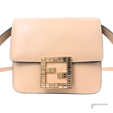 FENDI Swarovski Crystal FAB SHOULDER Beige Neutral Flat baguette leather crossbody bag Pre-Owned
