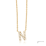 14K Yellow Gold Diamond Letter N Necklace – Initial Pendant, Adjustable 18” Chain, Personalized Fine Jewelry Gift