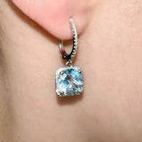 Damascena - 14KT White Gold Round Aquamarine and Diamond Dangle Earrings