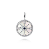 925 Sterling Silver 28mm Bujukan White Sapphire Compass Mother of Pearl Medallion Pendant With Detachable Bail