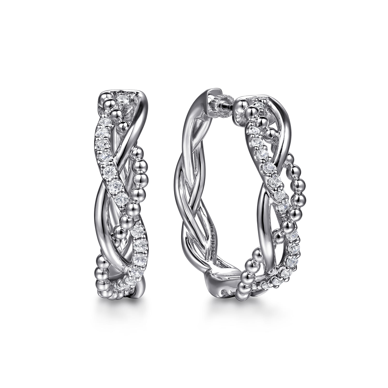 Gabriel & Co. Bujukan Sterling Silver White Sapphire 30mm Twisted Hoop Earrings