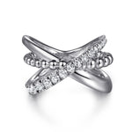 Gabriel & Co. Bujukan Sterling Silver White Sapphire Criss Cross Ladies Ring