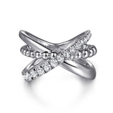 Gabriel & Co. Bujukan Sterling Silver White Sapphire Criss Cross Ladies Ring