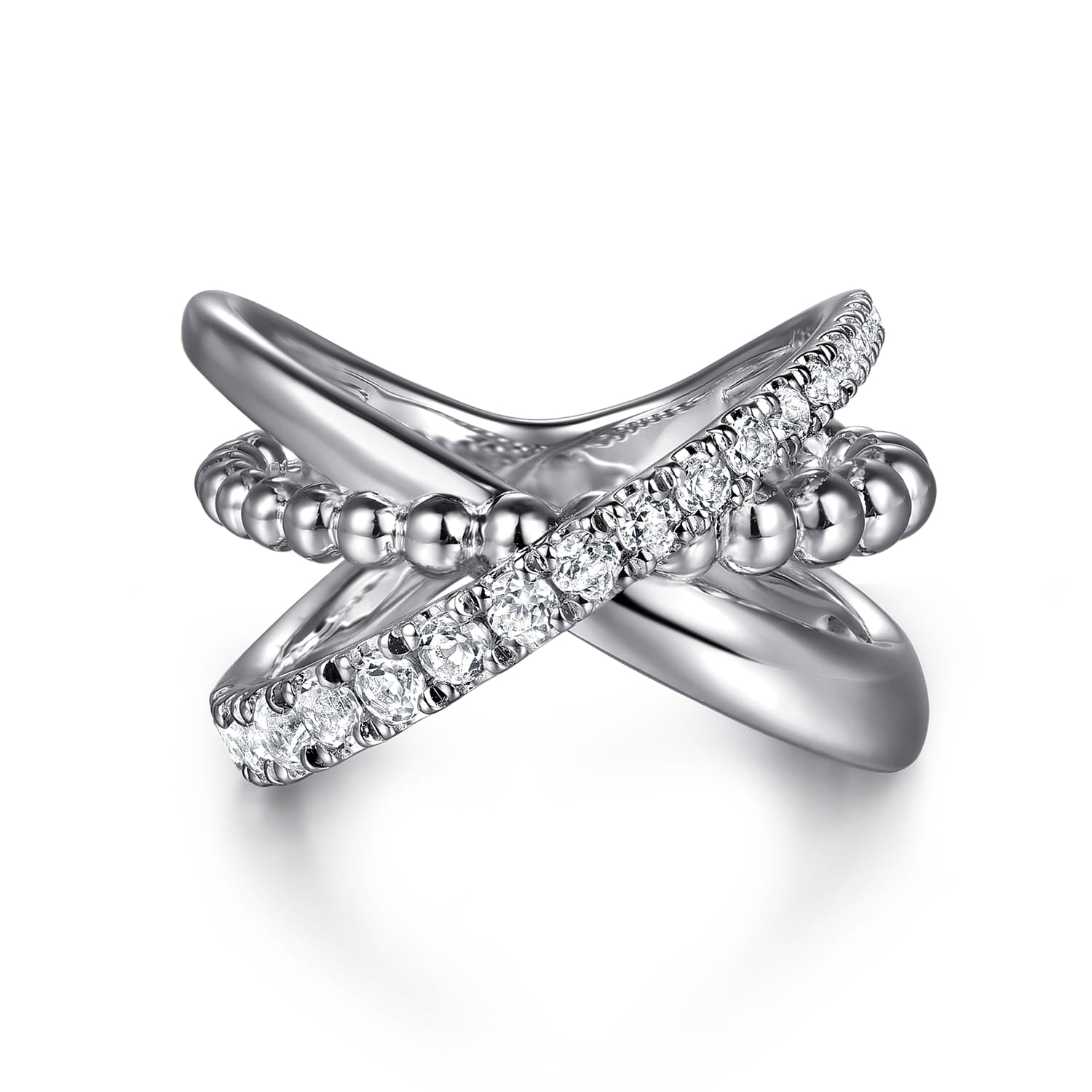 Gabriel & Co. Bujukan Sterling Silver White Sapphire Criss Cross Ladies Ring