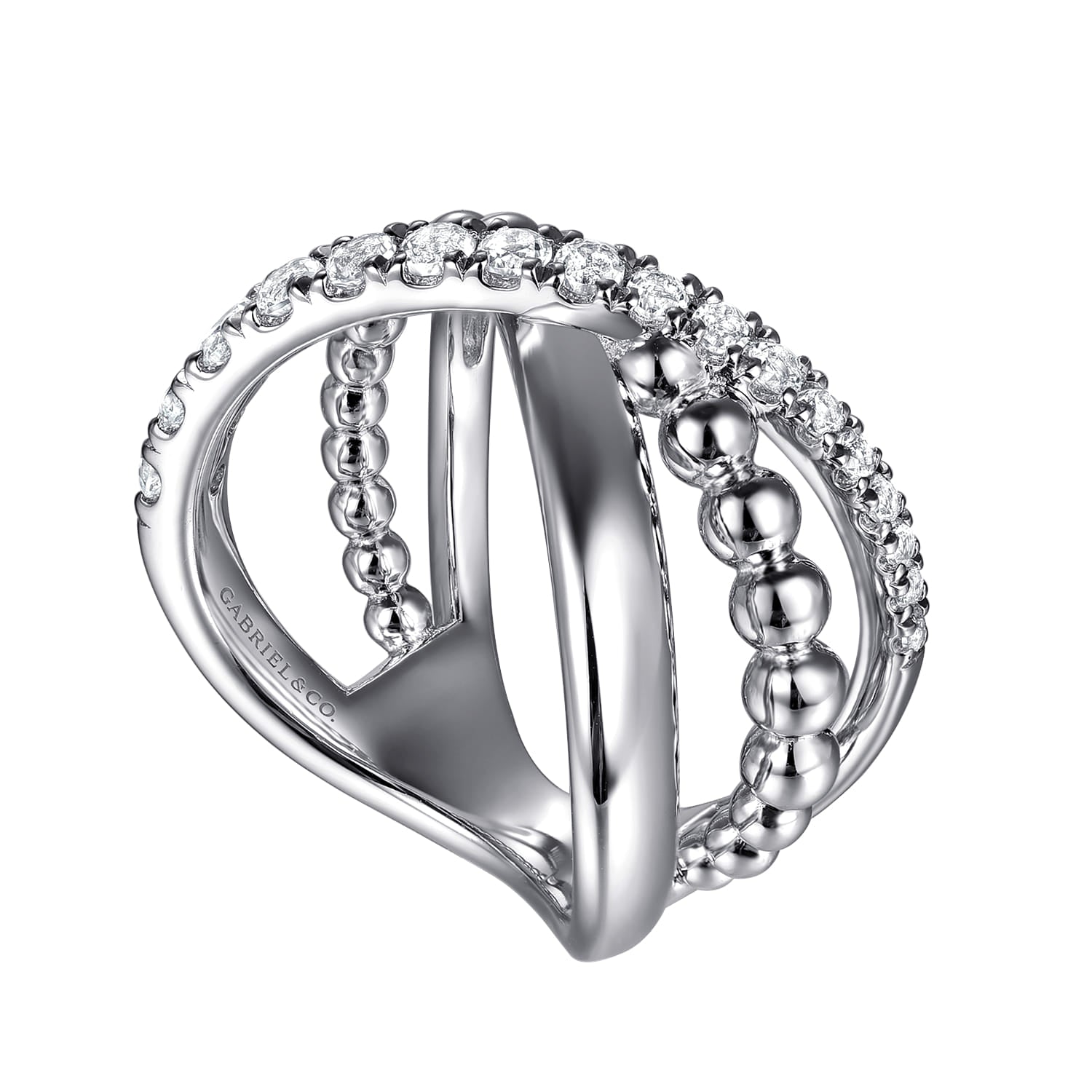 Gabriel & Co. Bujukan Sterling Silver White Sapphire Criss Cross Ladies Ring