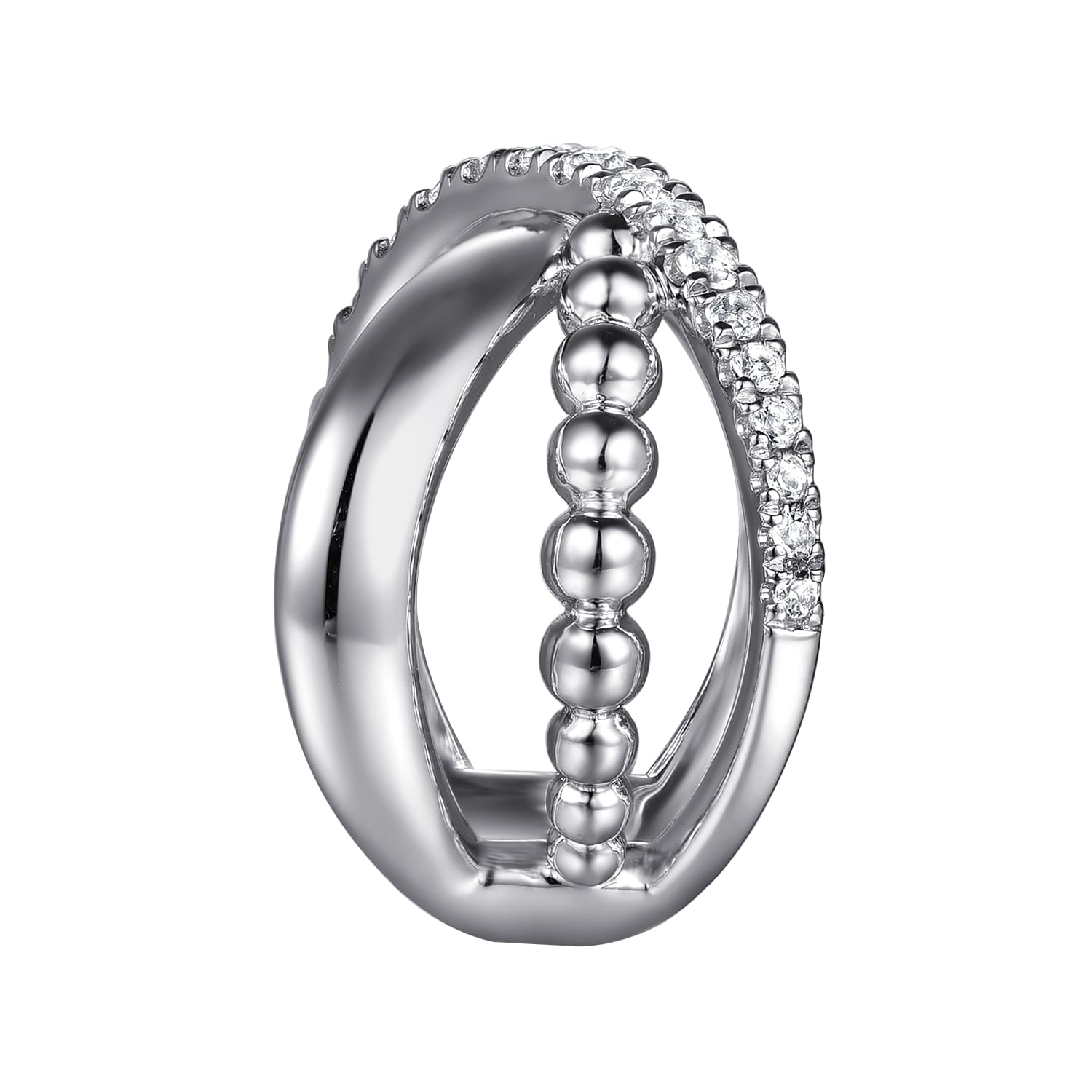 Gabriel & Co. Bujukan Sterling Silver White Sapphire Criss Cross Ladies Ring
