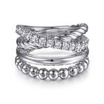Gabriel & Co. Bujukan Sterling Silver White Sapphire Twisted Easy Stackable Ring