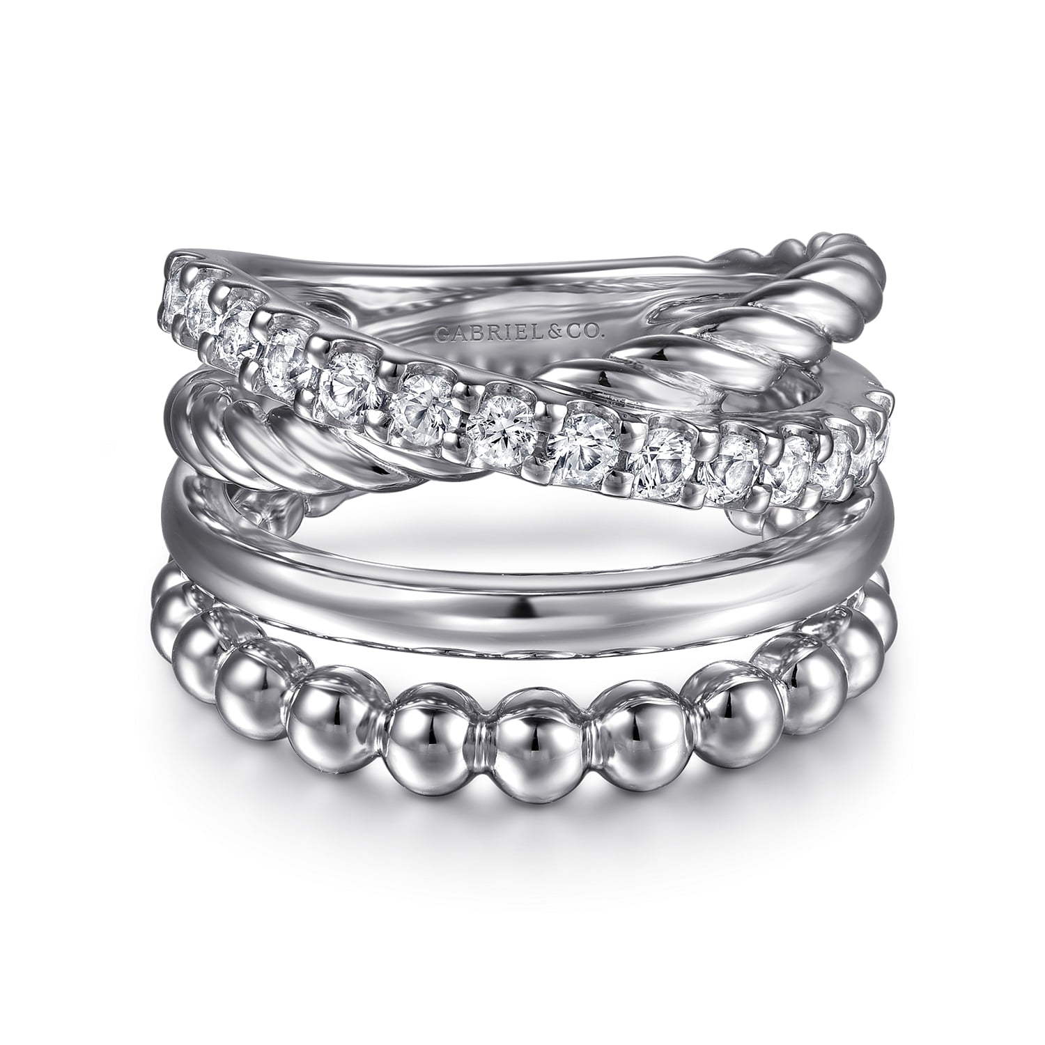 Gabriel & Co. Bujukan Sterling Silver White Sapphire Twisted Easy Stackable Ring