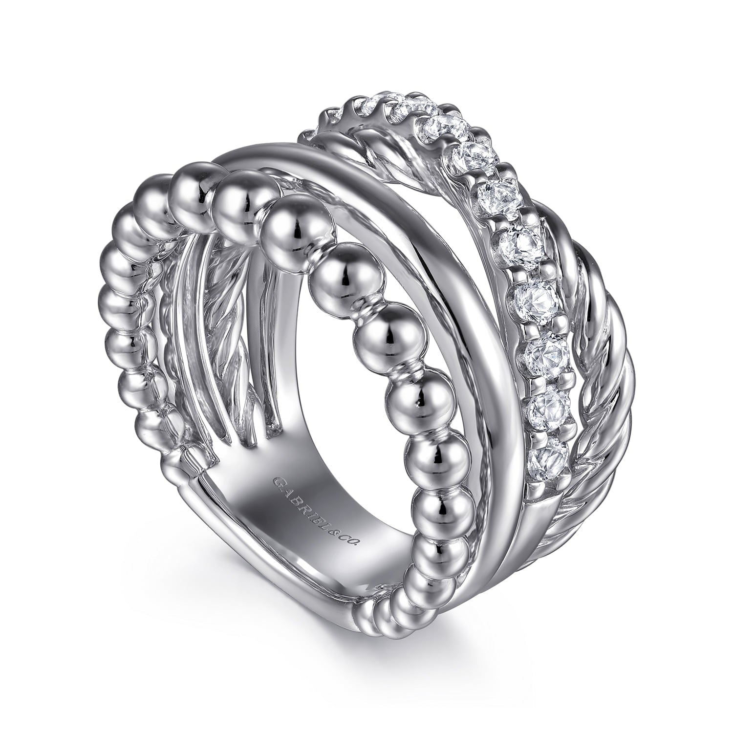 Gabriel & Co. Bujukan Sterling Silver White Sapphire Twisted Easy Stackable Ring