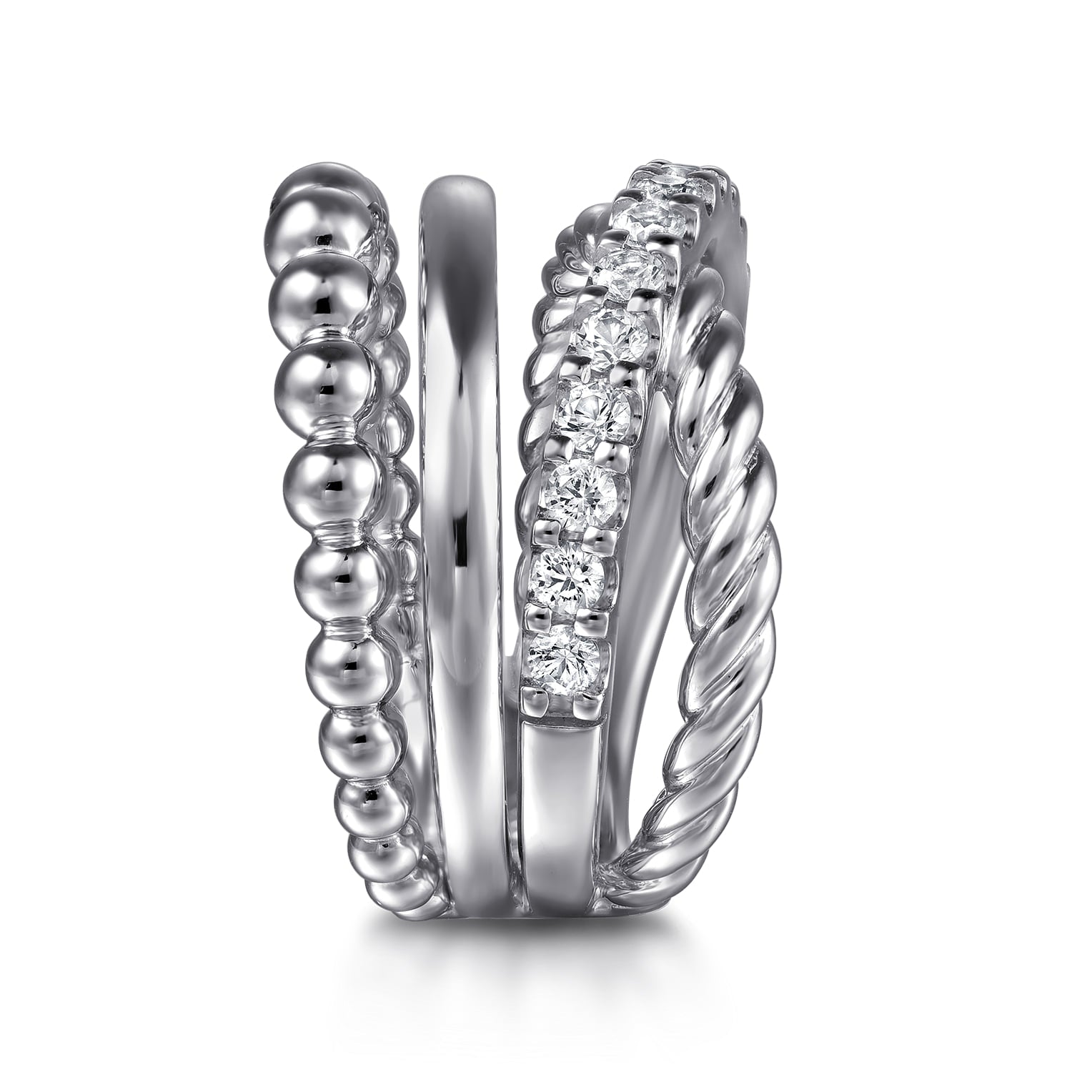 Gabriel & Co. Bujukan Sterling Silver White Sapphire Twisted Easy Stackable Ring