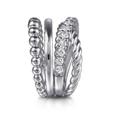 Gabriel & Co. Bujukan Sterling Silver White Sapphire Twisted Easy Stackable Ring