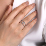 925 Sterling Silver Diamond Bypass Wrap Ring