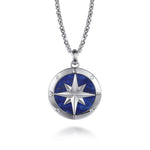 Gabriel & Co. Polaris Sterling Silver Diamond and Lapis Compass Pendant Men's Necklace 22 Inch