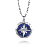 Gabriel & Co. Polaris Sterling Silver Diamond and Lapis Compass Pendant Men's Necklace 22 Inch